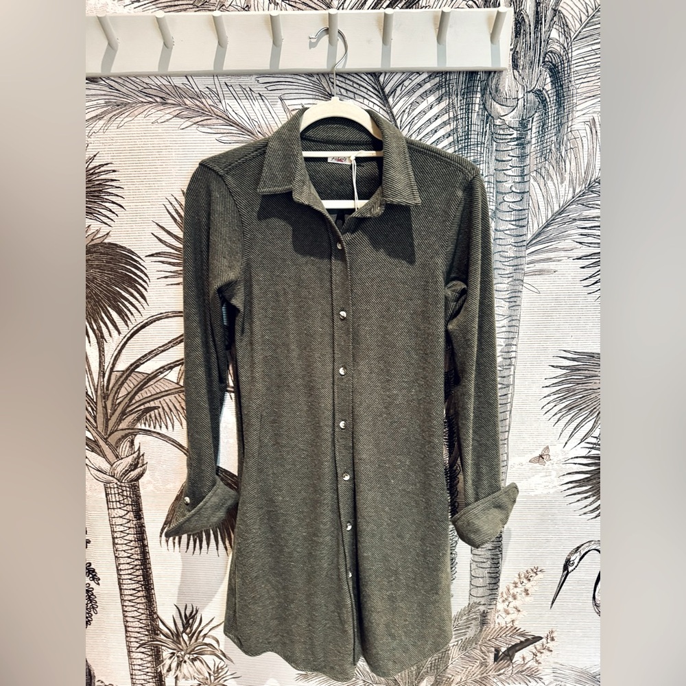 Faherty Legend Sweater Shirt Dress Olive Melange Twill size XS NWT